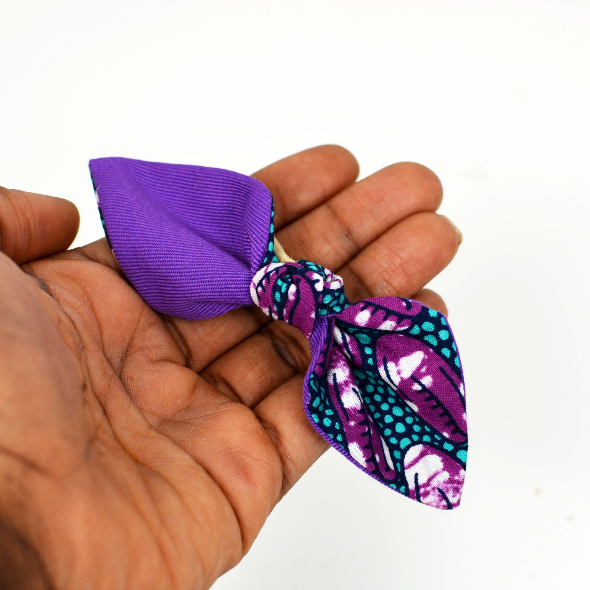Nylon Headband Pointed Petal Bow - Purple African Print