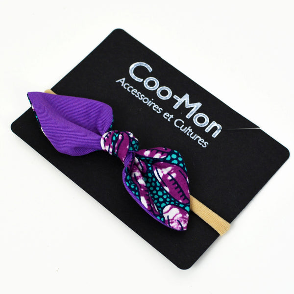 Nylon Headband Pointed Petal Bow - Purple African Print