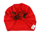 Knotted Baby Turban Hat-Red Knit Red & Black African Print