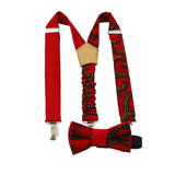 Boys Bow Tie And Suspenders - Red African Print