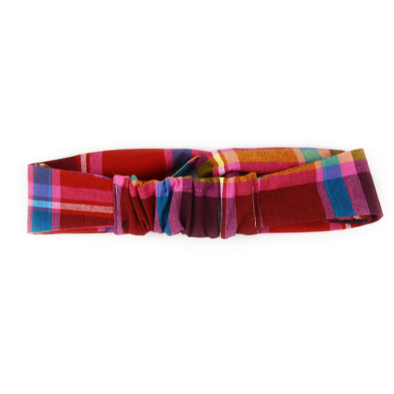 Top Knot Headband - Red Pink Blue Plaid Madras