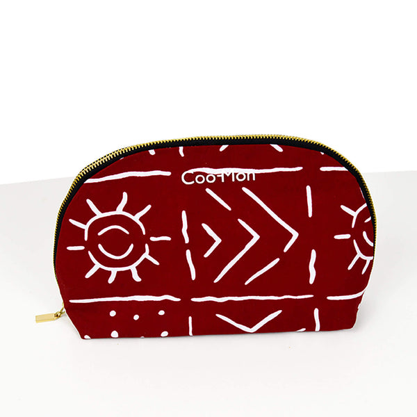 mud cloth pattern red and white toiletry makeup bag handmade in Canada