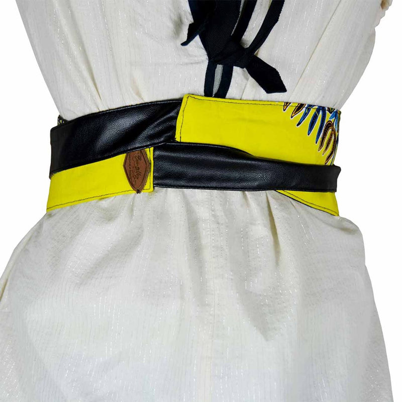 Waist-defined Wrap Belt, Obi Belt Yellow Dashiki Fabric Coo-Mon