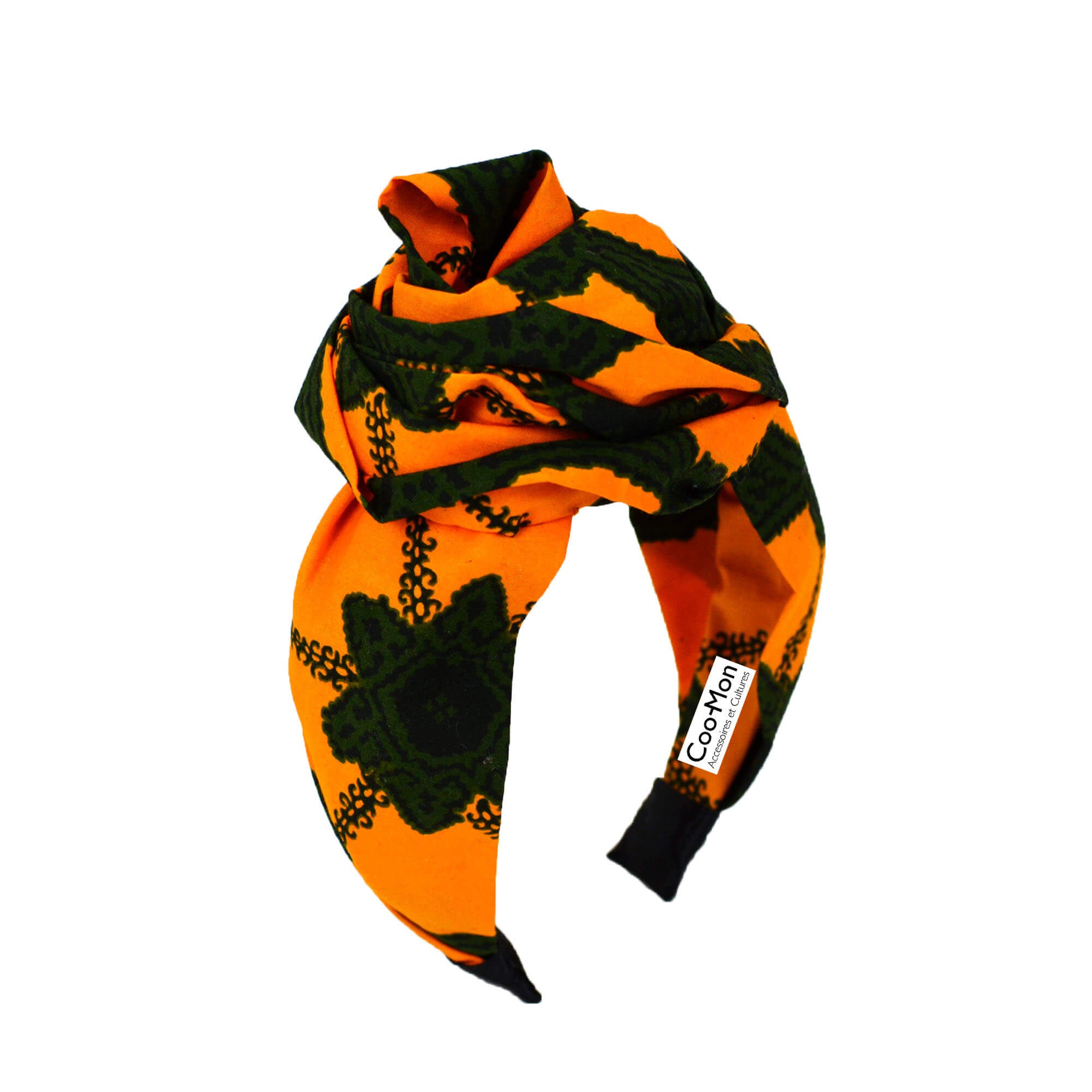 Serre-Tête Noué Appliqué Floral- Orange & Vert