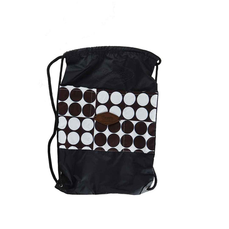 Drawstring Bag - Black Nylon And Madras Front Pockets