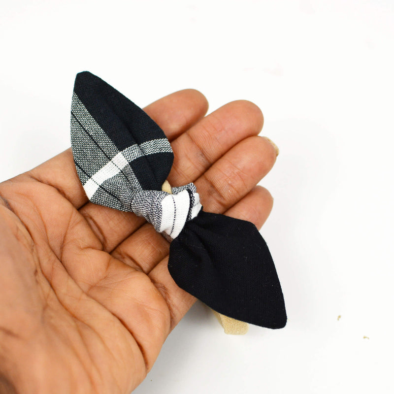 Baby Bow Headband - Black And White Plaid Madras