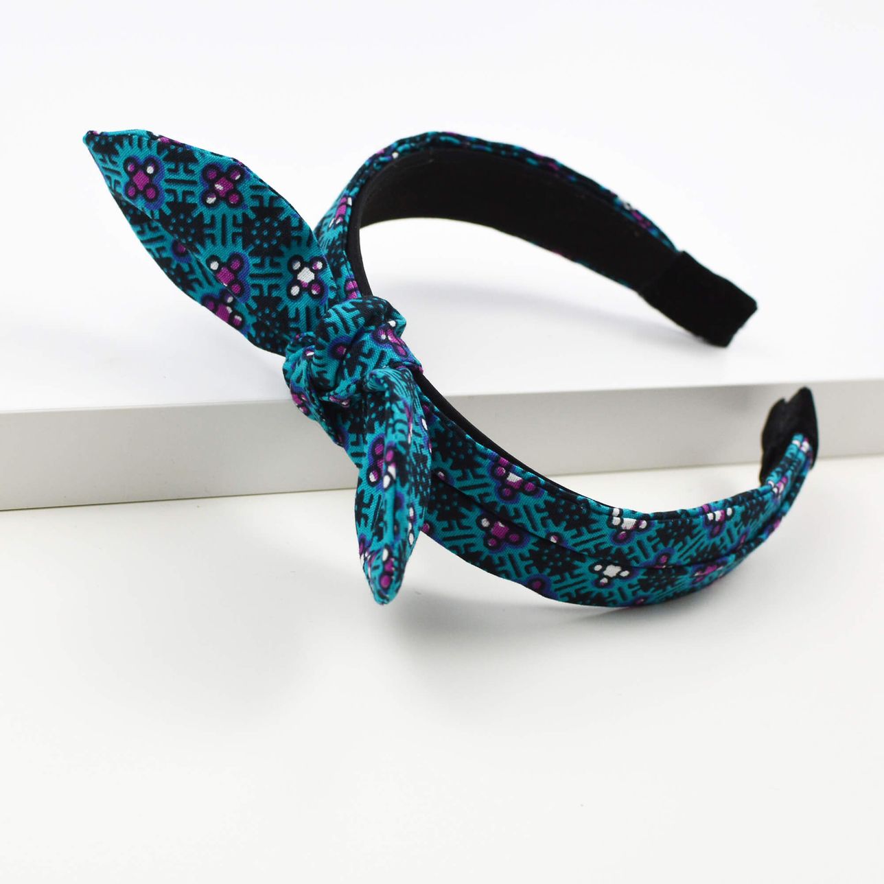 Bow Headband - Turquoise And Black African Print