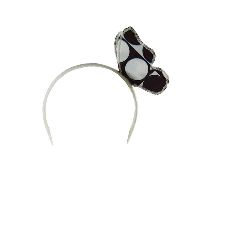 Butterfly Headband, Girl Hair Hoop - White Brown Polka Dot