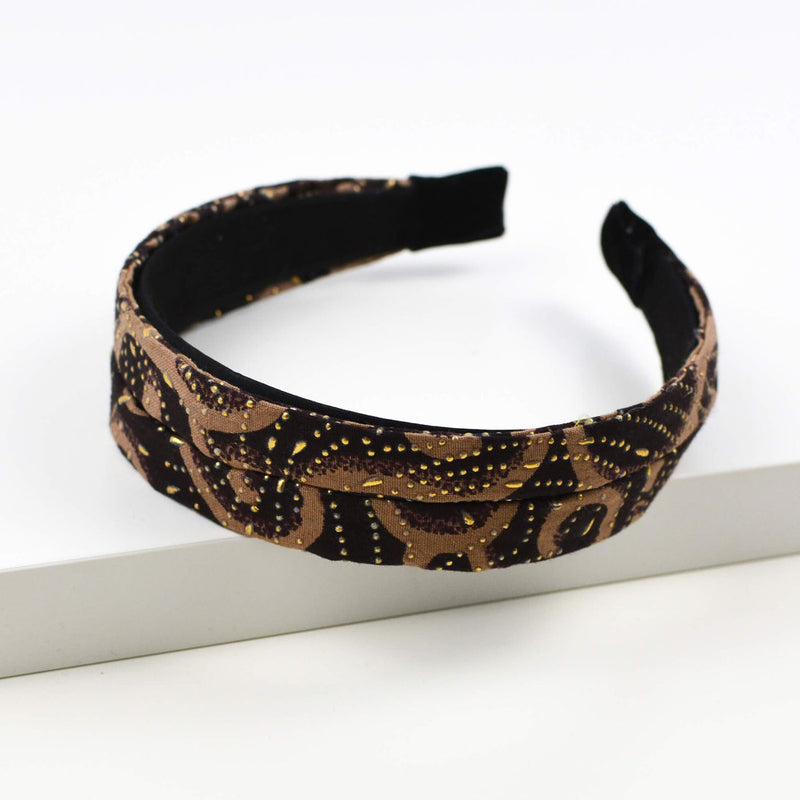 Bow Headband - Brown Glitter Ankara Fabric