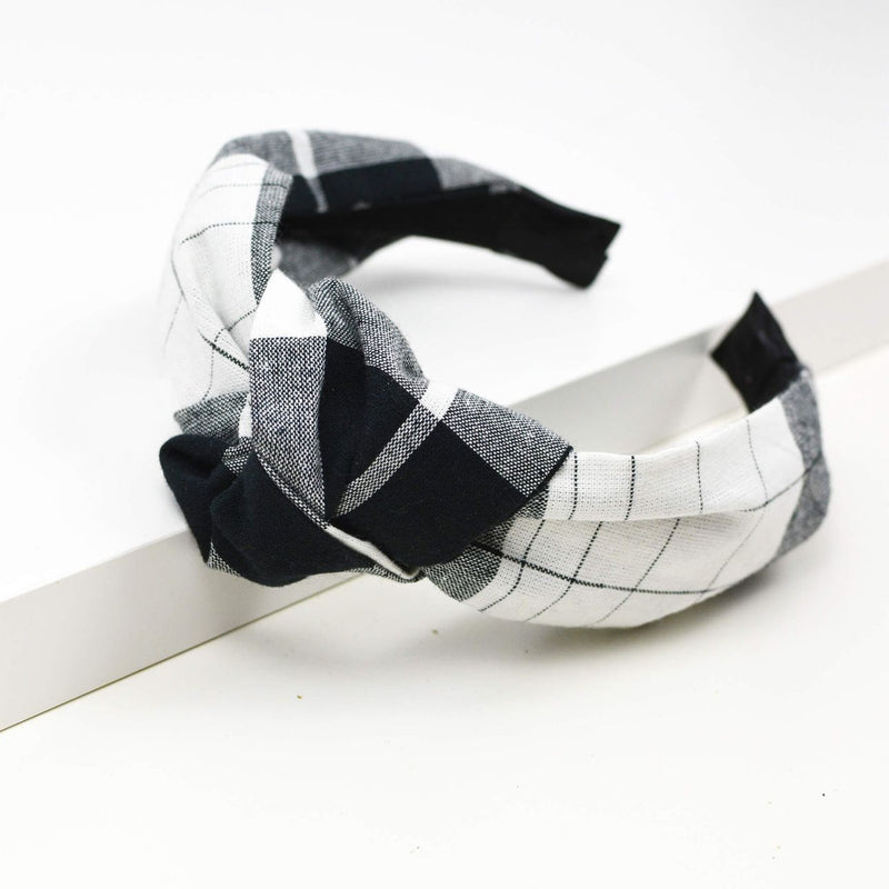 knotted headband-White And Black Plaid Madras