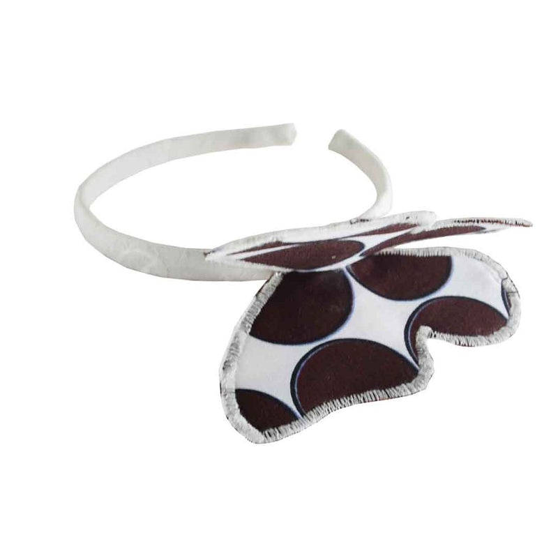 Butterfly Headband, Girl Hair Hoop - White Brown Polka Dot