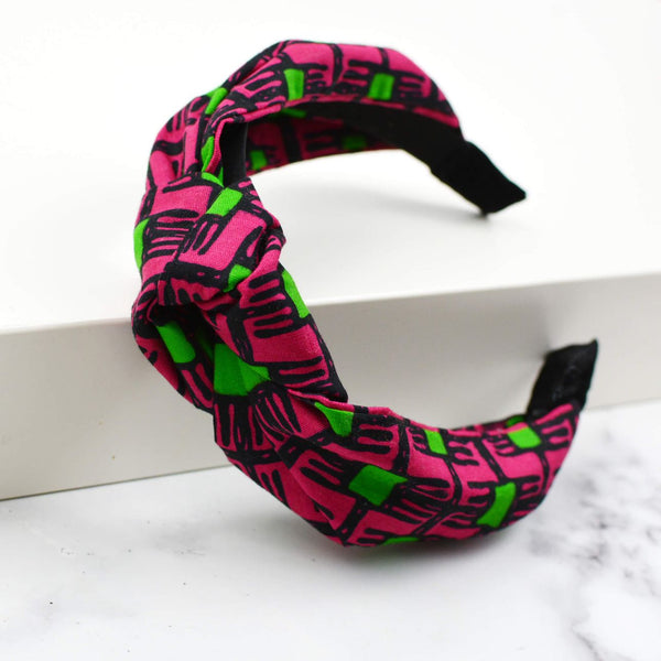 knotted headband - Pink And Green African Print