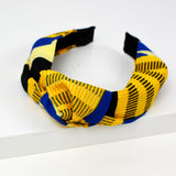 Striped Knotted Headband - Yellow, Blue African Print