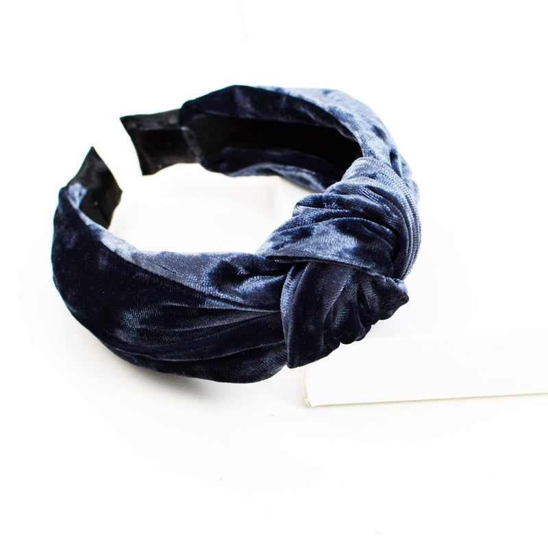 knot Headband And Scrunchie set - Mettalic Black Velvet