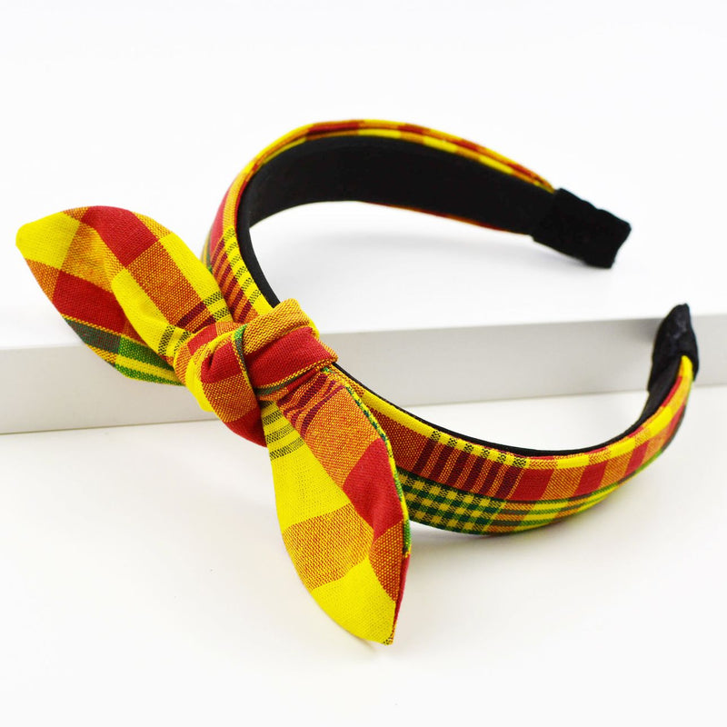 Bow Knot Headband - Yellow And Red Plaid Madras