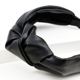 Knotted Headband-Black Faux Leather