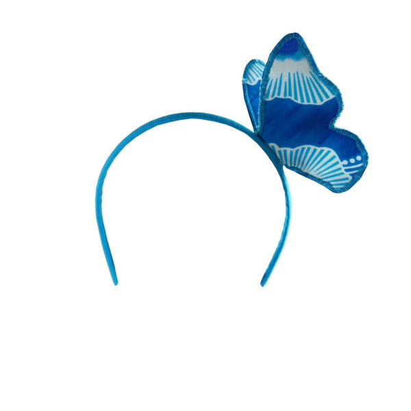 Butterfly Headband, Gir Hair Hoop - Blue African Print