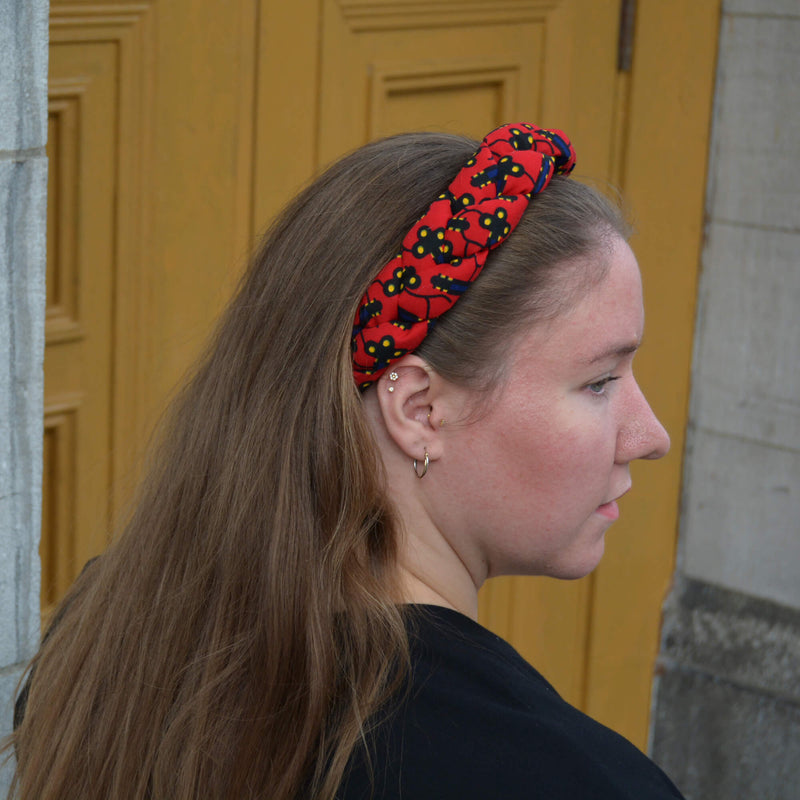 Braided headband - red and black