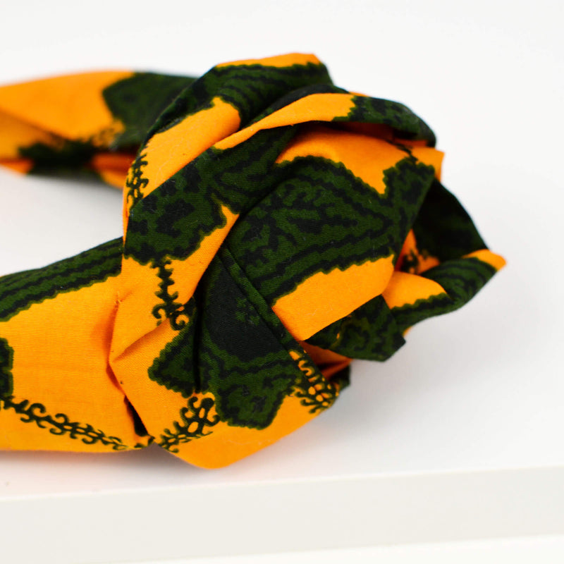Floral Appliqué Top Knot Headband - Orange & Green