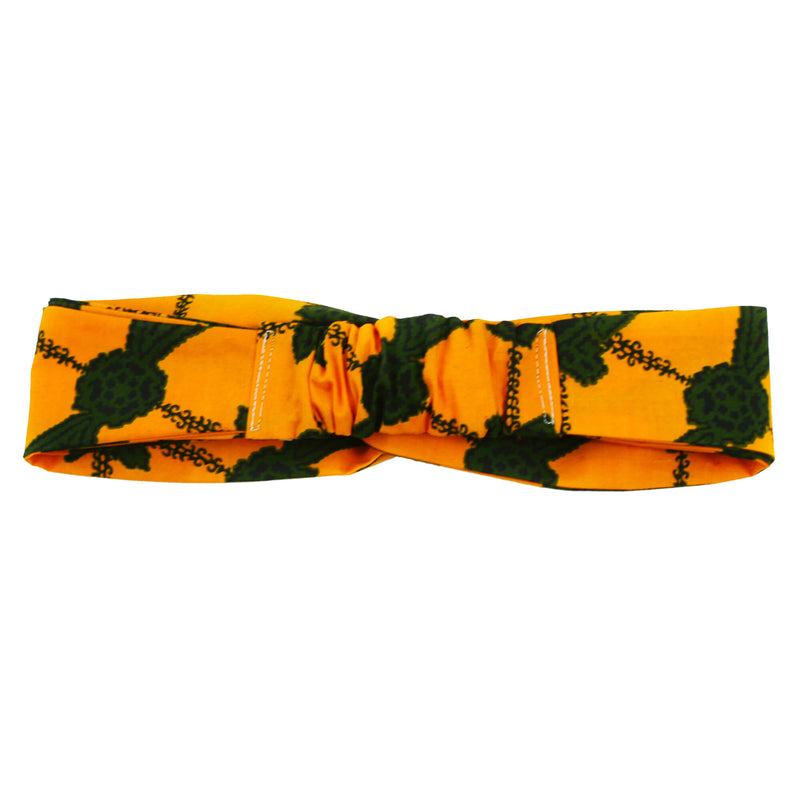 Twist Headband, Criss Cross Head wrap - Orange Green African Print