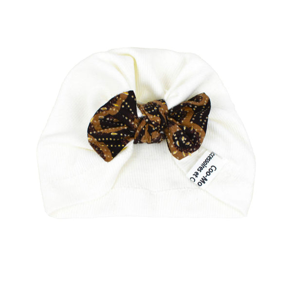 Knotted Baby Turban Hat - White & Glitter Brown