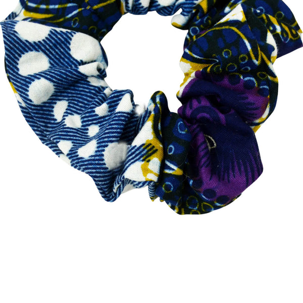 Blue white polka dot scrunchie - African print