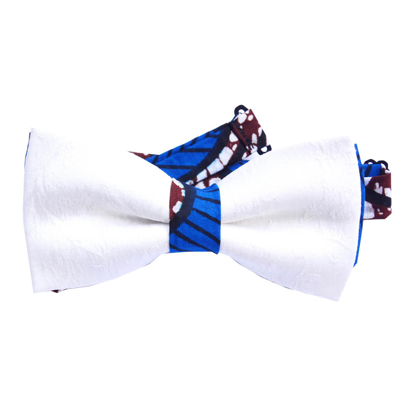 White Bow Tie-Jacquard And African Print
