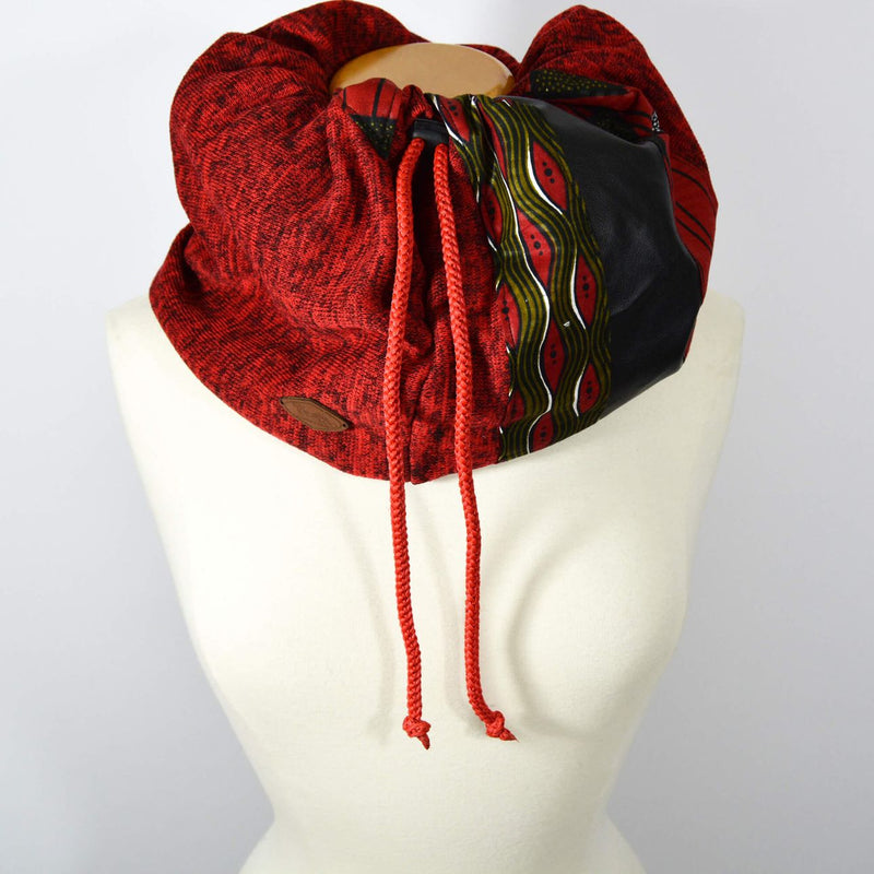 Red Cable Knit Snood Neck Warmer - Reversible