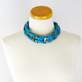 handmade women blue braided necklace by Coo-Mon, Quebec