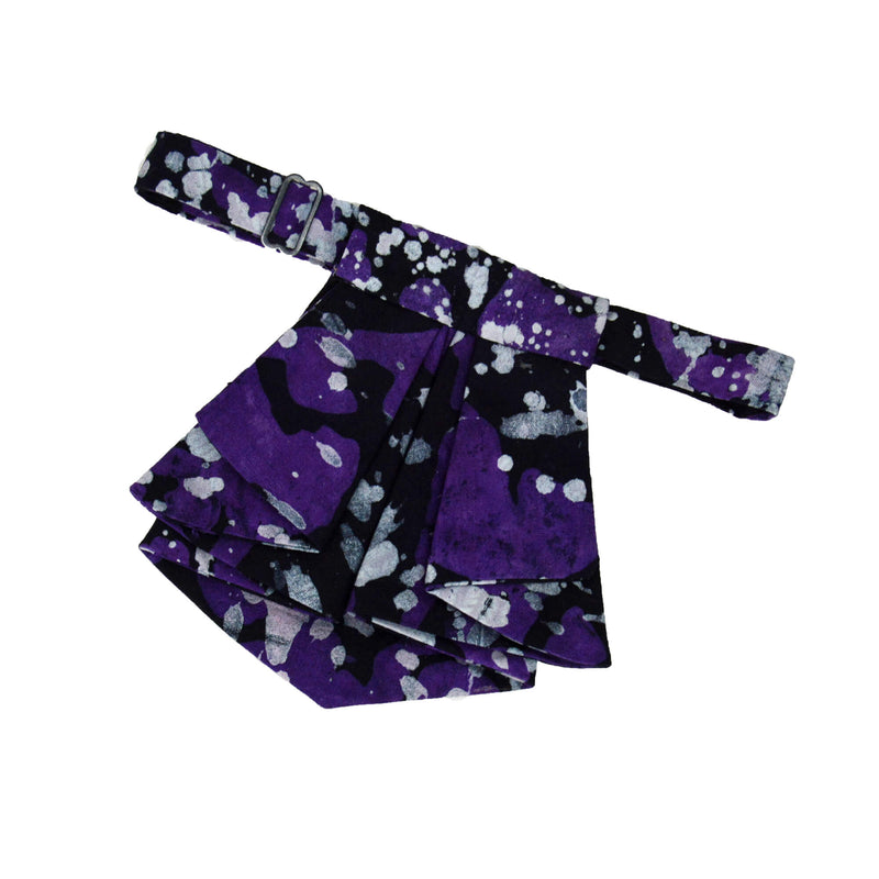 women purple black and white african print batik short tie handmade in Quebec