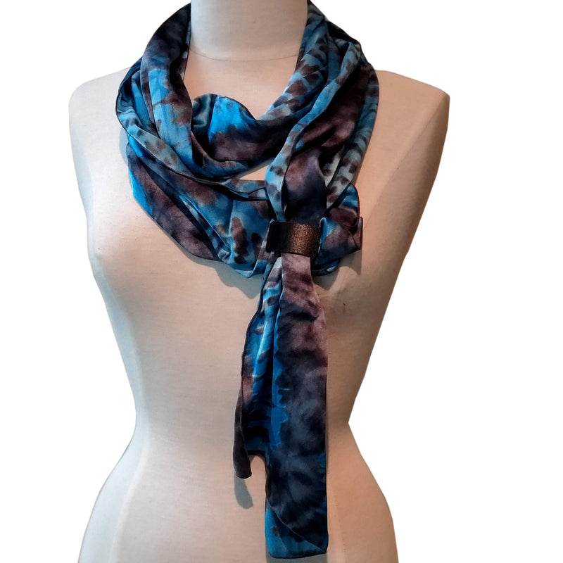 women blue gray silk satin scarf