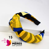Striped Knotted Headband - Yellow, Blue African Print